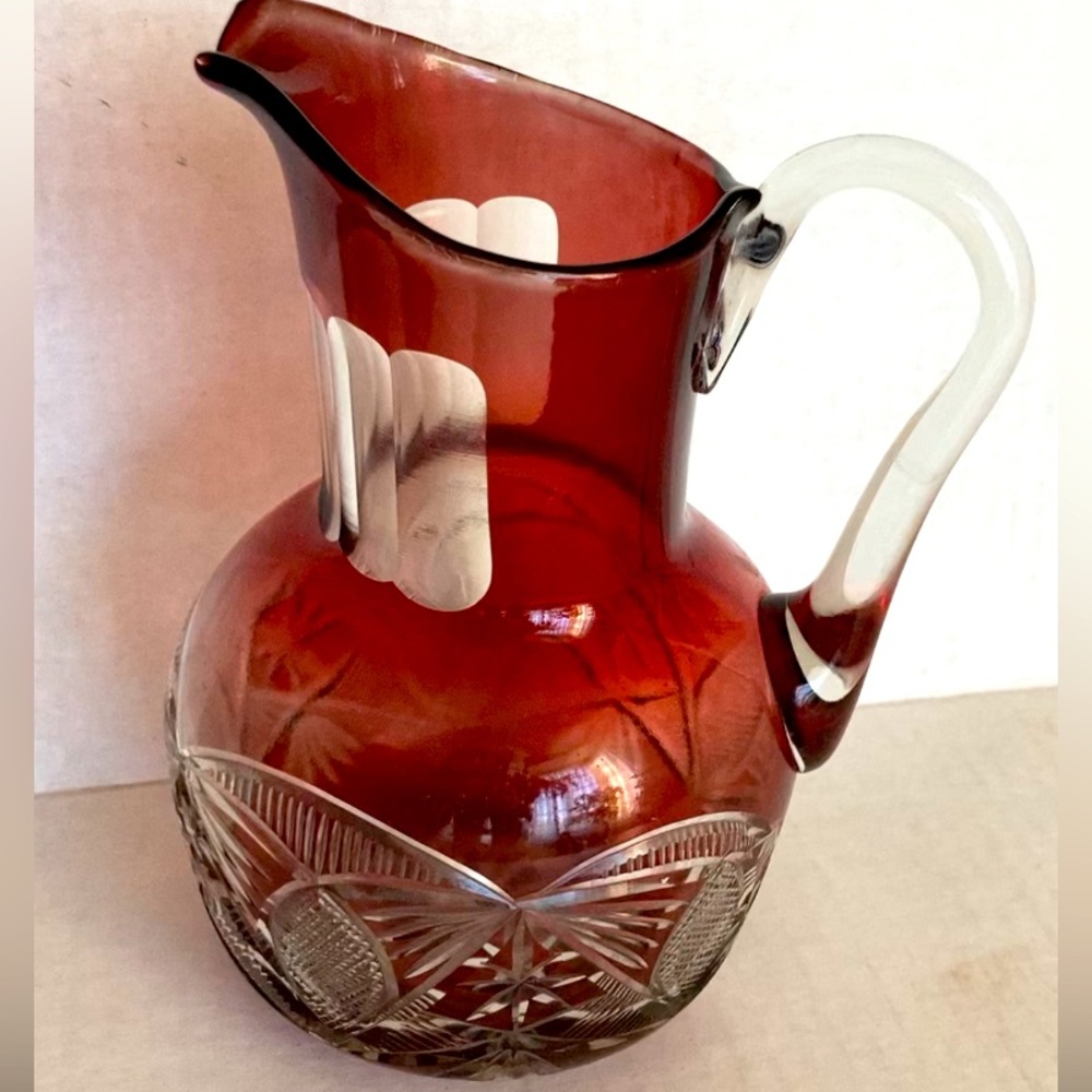 Vintage pitcher crystal pitcher Mid Century Modern crystal glass pitcher